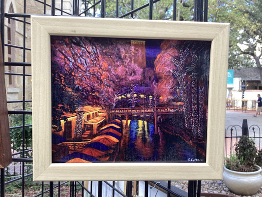 The Riverwalk Christmas Embellished canvas Print framed