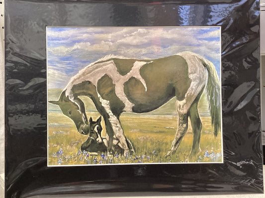 Estampado de yegua y potro pinto