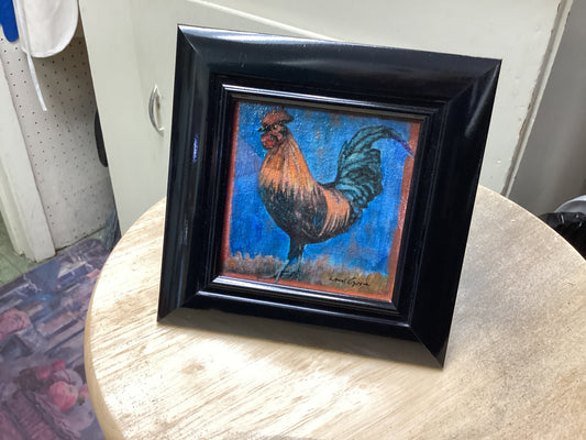 Orange Rooster Embellished Canvas Print